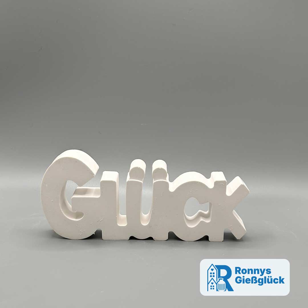 Glück Schriftzug Weiß | Handgemacht von Ronnys Gießglück Weiße Glück Deko aus Gips als stilvolles Wohnaccessoire im Interior