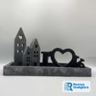 Home Love Deko Set aus Beton in Anthrazit mit eckigem Teller Häusern und Love Schriftzug – handgemachte Deko