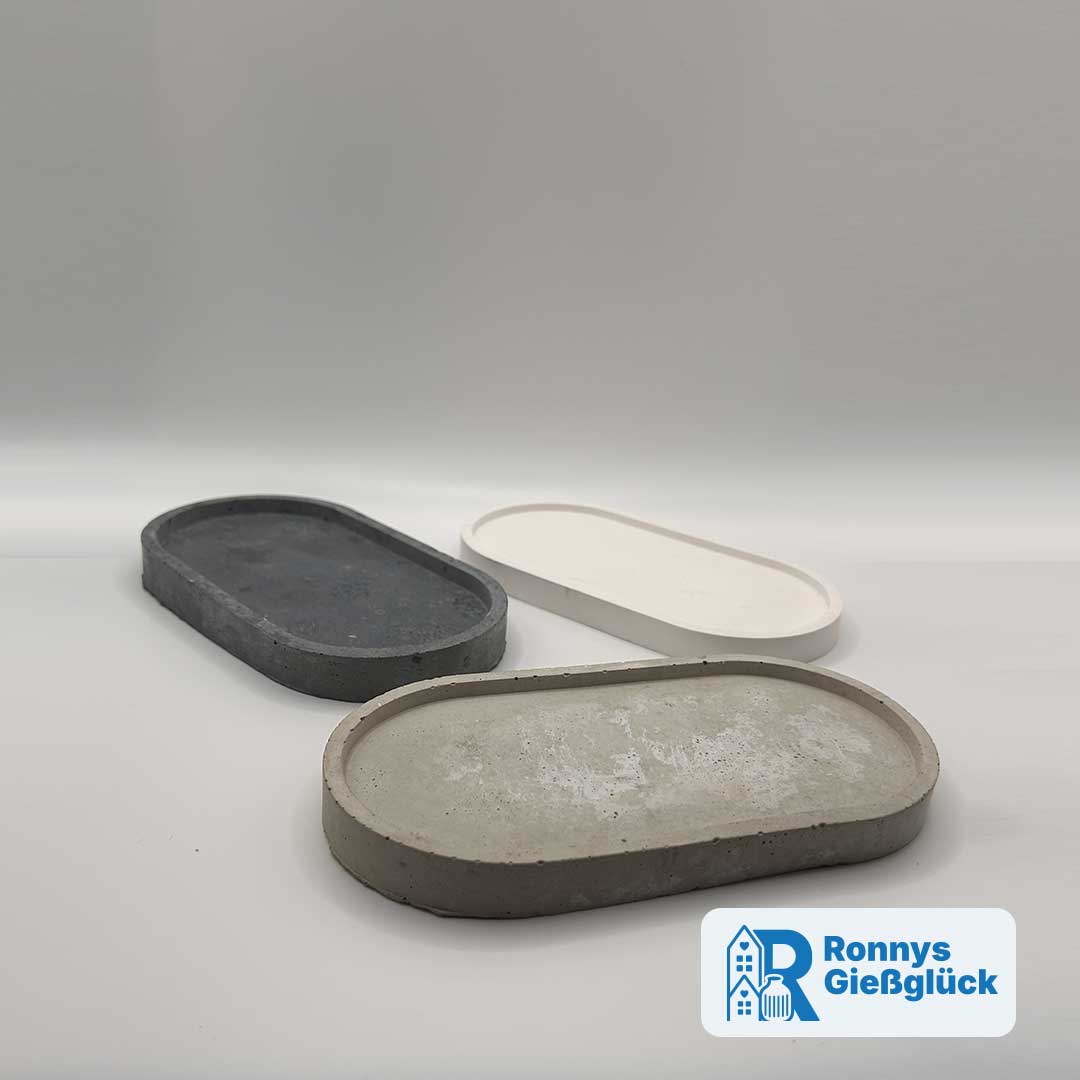 Kleine ovale Teller 17,5 cm aus Gips und Beton in Weiß, Grau und Anthrazit – handgemachte Deko