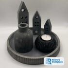 Lichterdorf Deko Set aus Beton in Anthrazit mit Häusern Vase Teelichthalter und rundem Teller – handgemacht