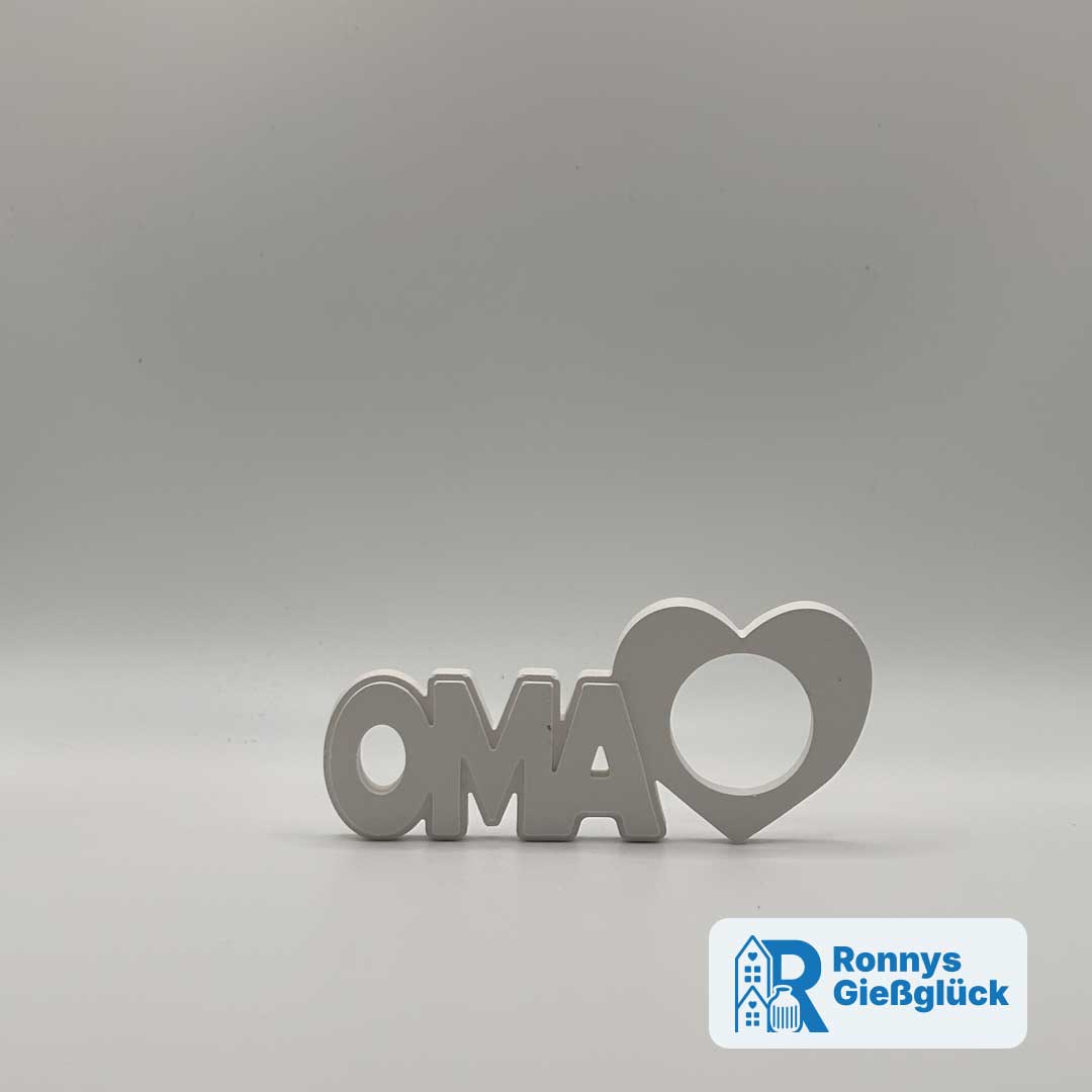 Oma Schriftzug Weiß mit Herz | Ronnys Gießglück Schriftzug Oma aus weißem Gips mit Herz – dekoratives Geschenk