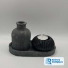 Tischzauber Deko Set in Anthrazit aus Beton mit ovalem Teller, Vase und Teelichthalter