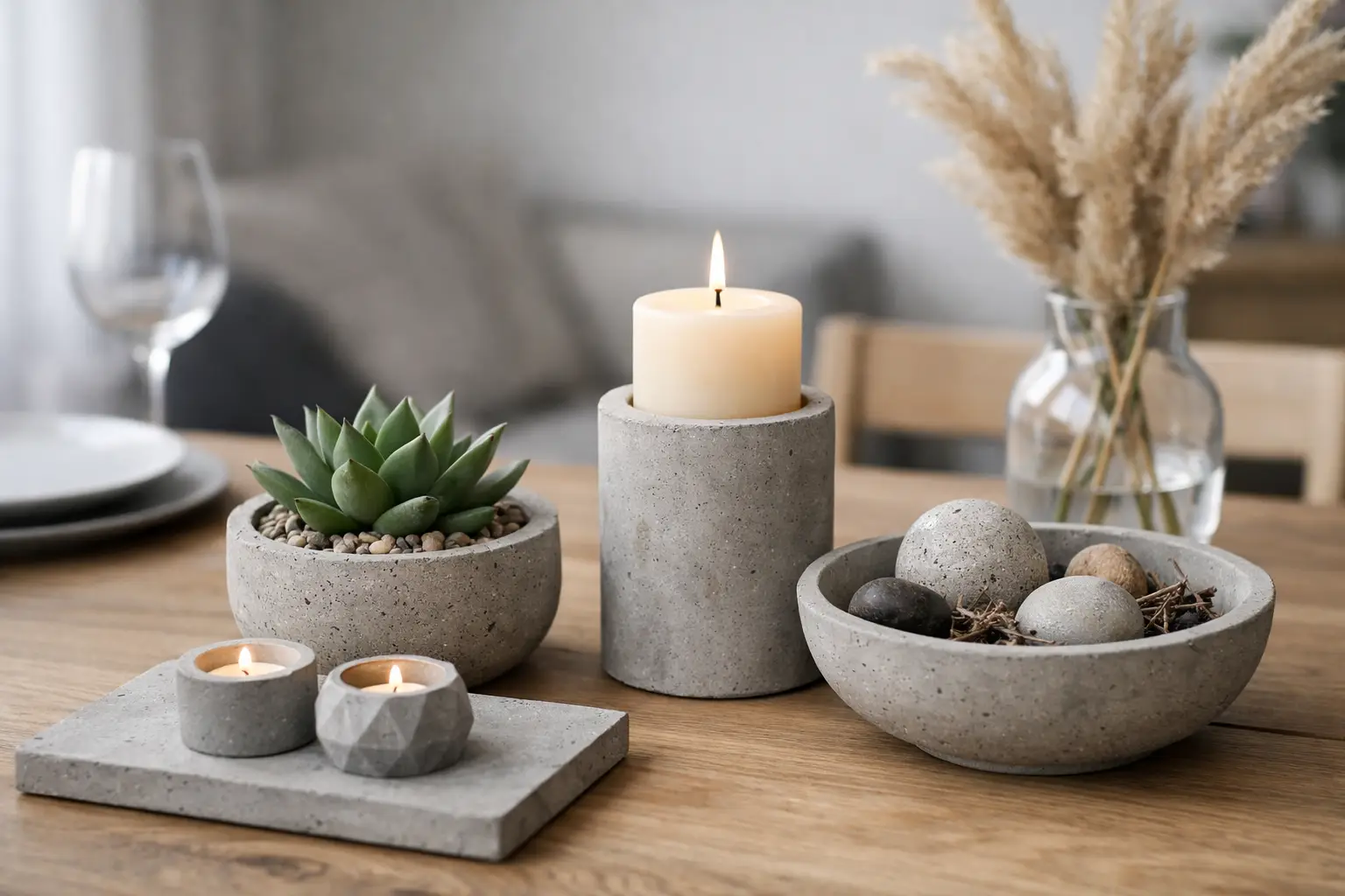 Beton Deko für den Esstisch stilvoll gestalten